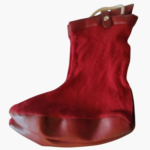 Boot Bag Carry Storage Cowboy Western Travel Shoe Case Red Felt Leather Vintage - Picture 5 of 8